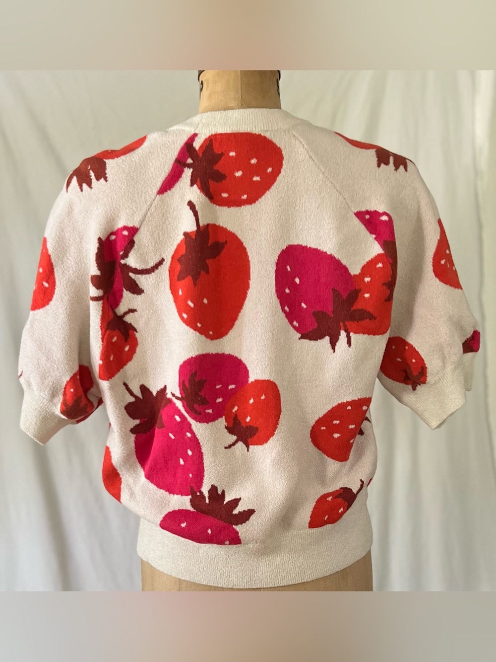 Ann Taylor Strawberry Print Short Sleeve Sweater M - Picture 2 of 9